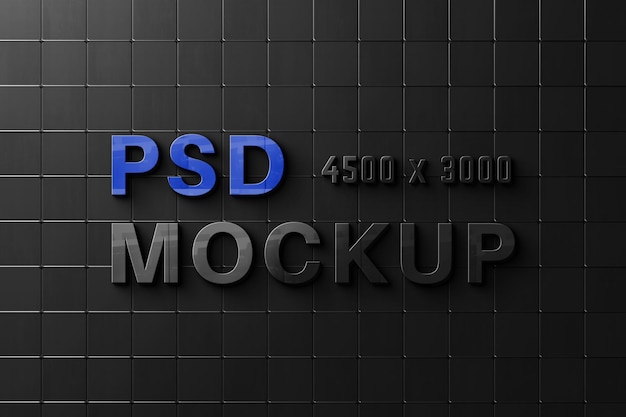 PSD realistic glass logo on wall mockup