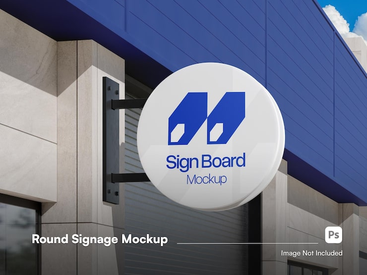 PSD realistic professional outdoor round sign mockup 3d signage