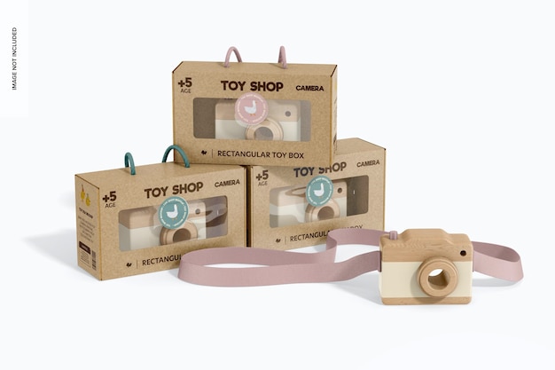 PSD rectangular toy box set mockup