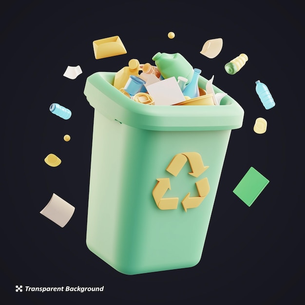 PSD recycle bin 3d render 3d icon on transparent background