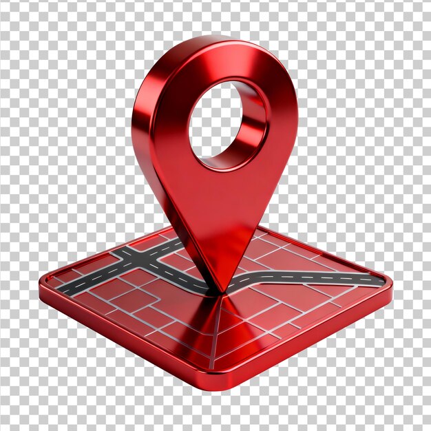 PSD red 3d location pin on a map icon