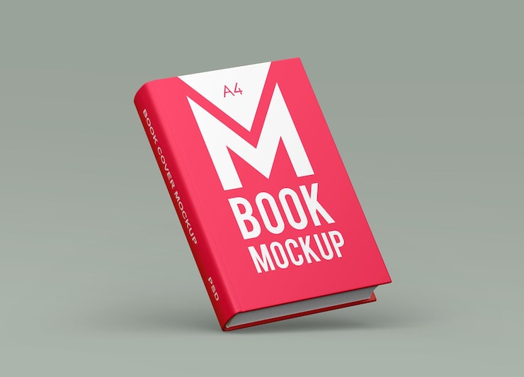 PSD red a4 book cover mockup