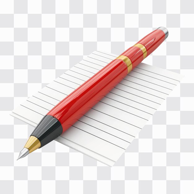 PSD red ballpoint pen on lined paper 3d render