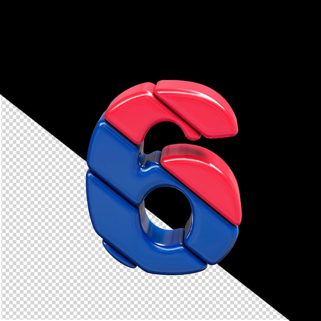 PSD red and blue plastic 3d symbol number 6