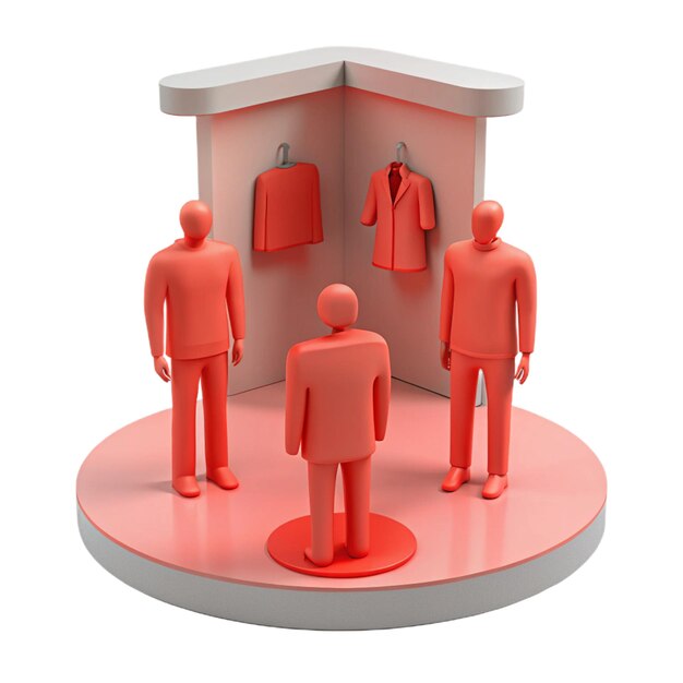 PSD a red display with people standing in front of a display of shirts