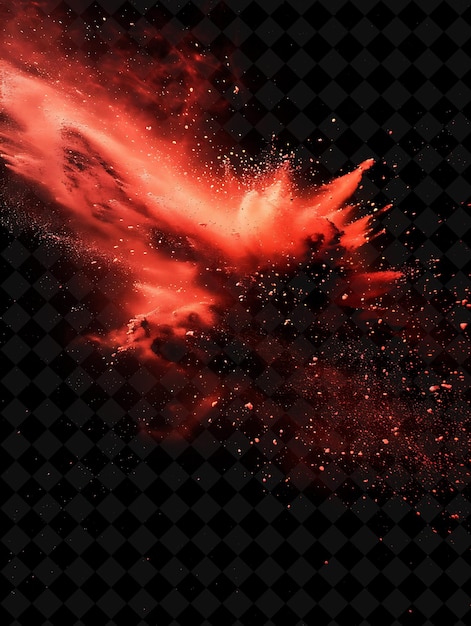 PSD red dust explosion effect with explosive patterns and red co magic neon color on dark background