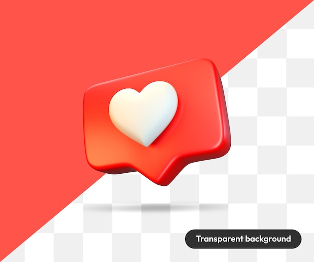 PSD red floating rendering speech bubble with like button box with transparent background