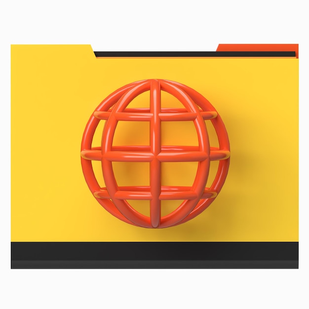 PSD red globe on yellow file folder 3d web data icon