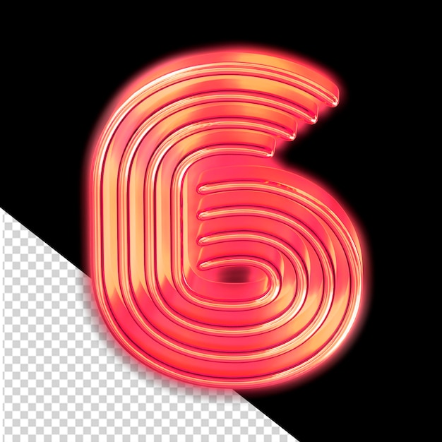 PSD red luminous symbol number 6