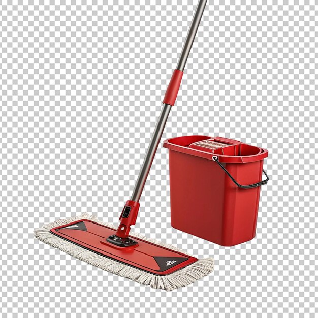 PSD red mop standing on white background