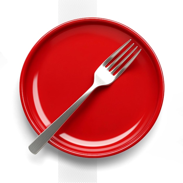 PSD a red plate with a fork and a knife on it