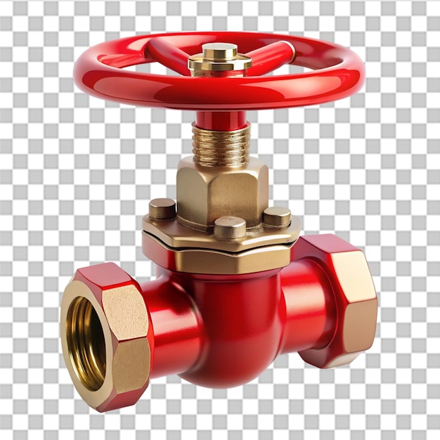 PSD red valve with red handle isolated on transparent background
