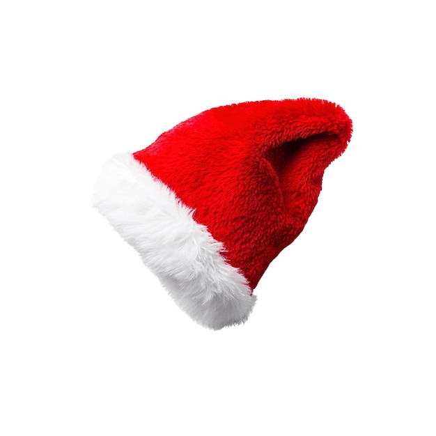 PSD red and white santa hat isolated on on white background