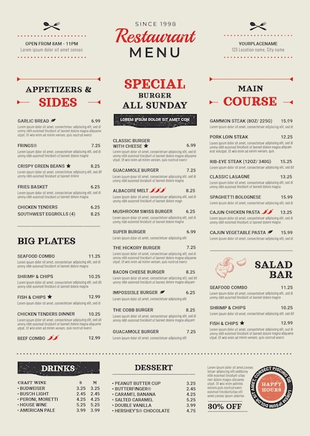PSD restaurant food menu a4 portrait
