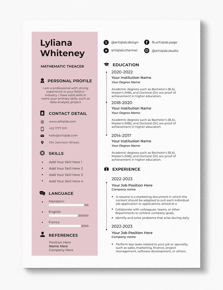 PSD resume or curriculum vitae minimalist concept