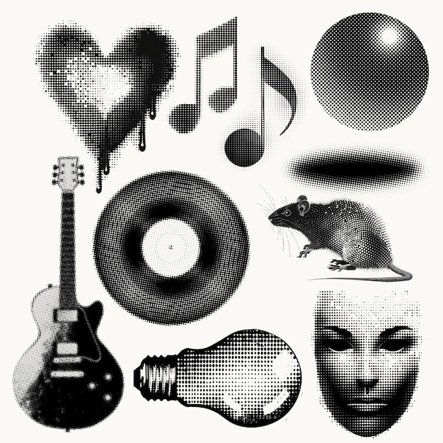 PSD retro pop art music elements set