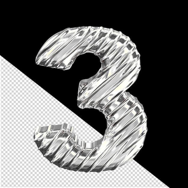 PSD ribbed silver 3d symbol number 3