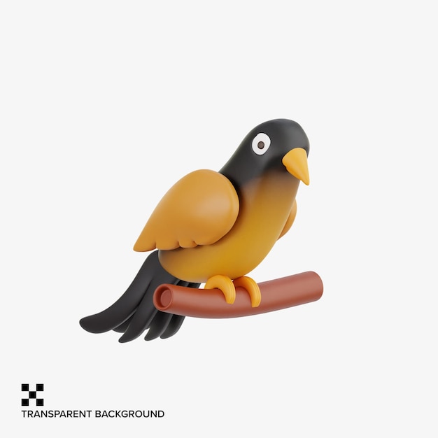 PSD robin bird perched on branch in 3d style