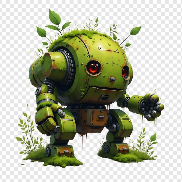 PSD a robot with a red eye and a green face