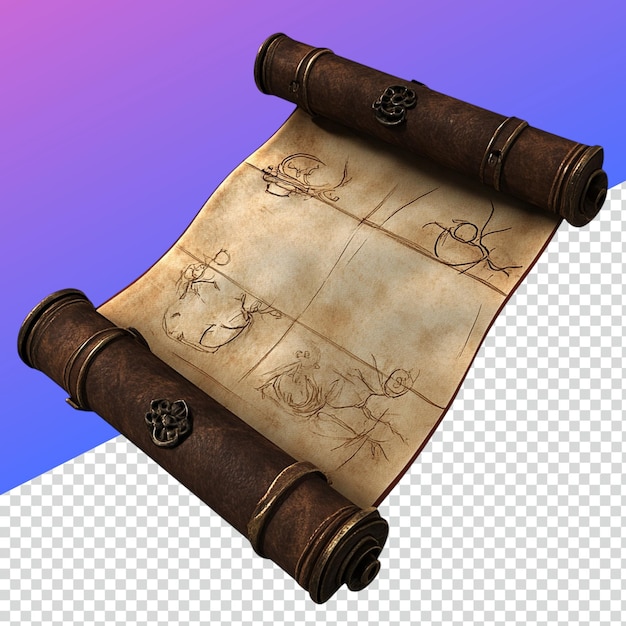 PSD rolled up ancient scroll png for historical and educational use