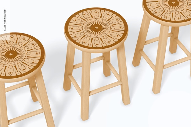 PSD round wooden stools mockup