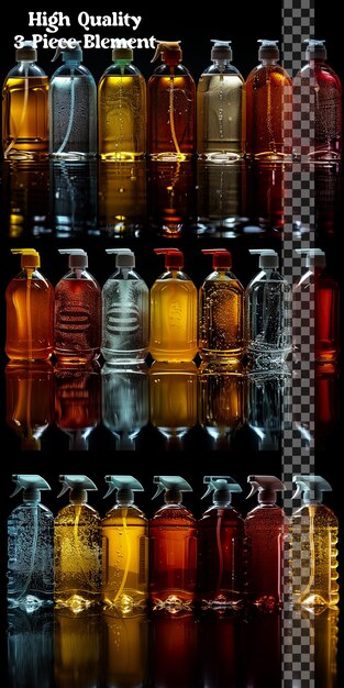 PSD a row of bottles with different colors of different colors
