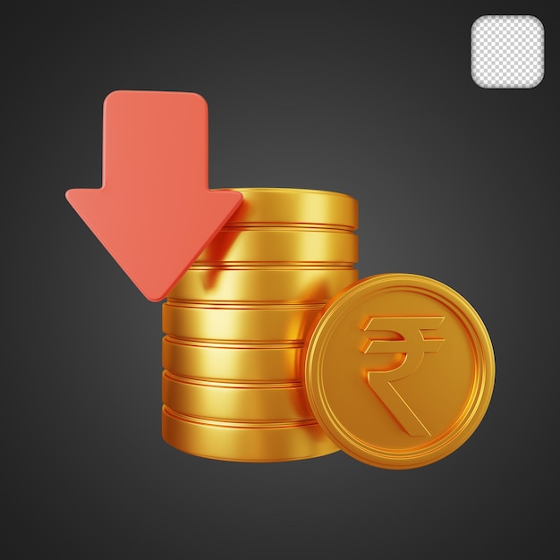 PSD rupee down price 3d illustration