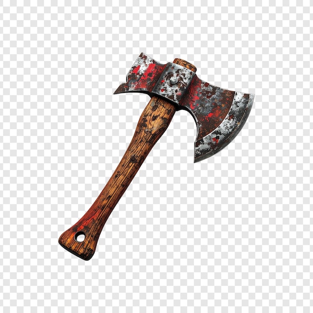 PSD rustic single bit ax with wooden handle on transparent background