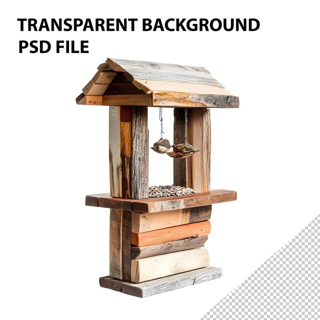 PSD rustic wooden bird feeder