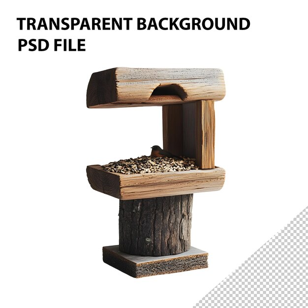 PSD rustic wooden bird feeder