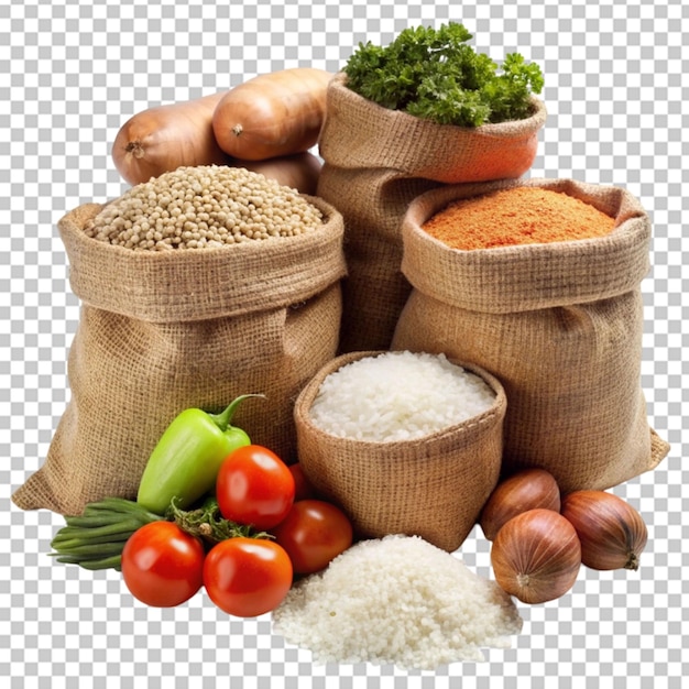PSD sacks of rice potato and vegetables