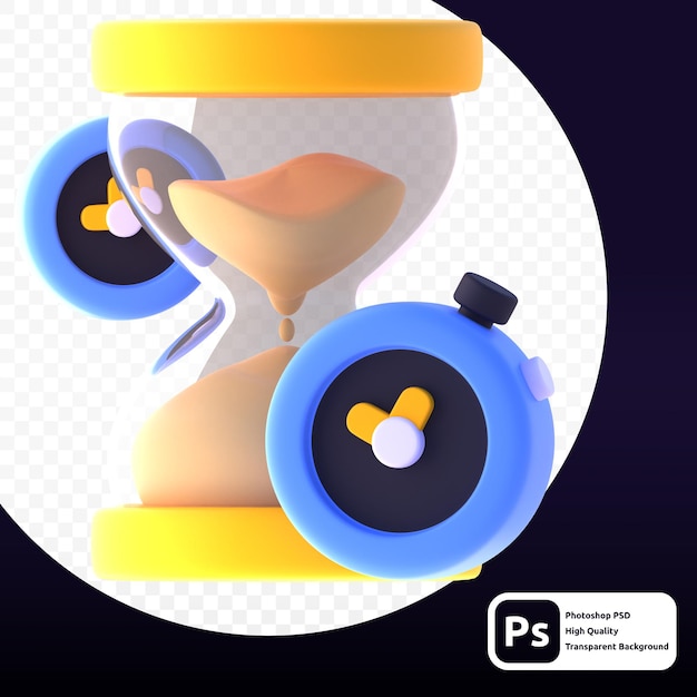 PSD sandtimer in 3d render for graphic asset web presentation or other
