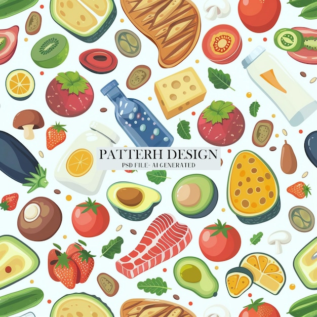 PSD a seamless pattern featuring food vegetables and fruit