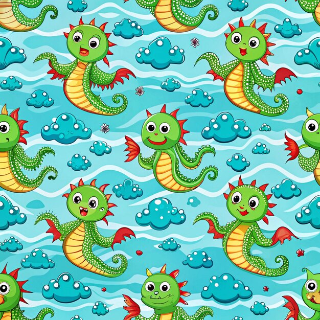 PSD a seamless pattern with sea creatures and the sea
