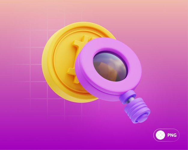 PSD search cryptocurrency bitcoin 3d illustration