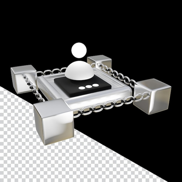 PSD secure data connection and user interface on the blockchain network 3d graphic design silver