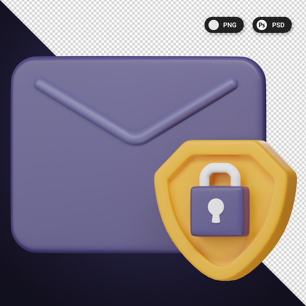 PSD secure email cyber security icons set ux ui web design elements 3d rendering