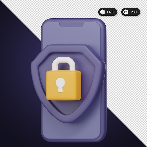 PSD secure mobile device cyber security icons set ux ui web design elements 3d rendering