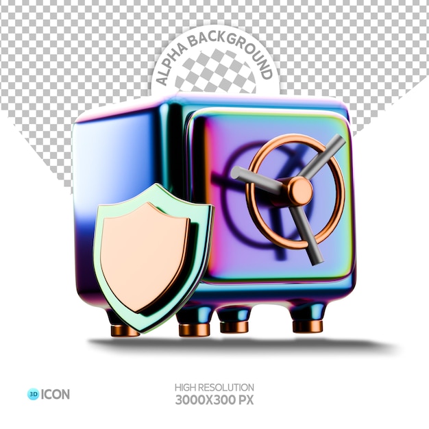 PSD secure safe icon with shield and metallic gradient render