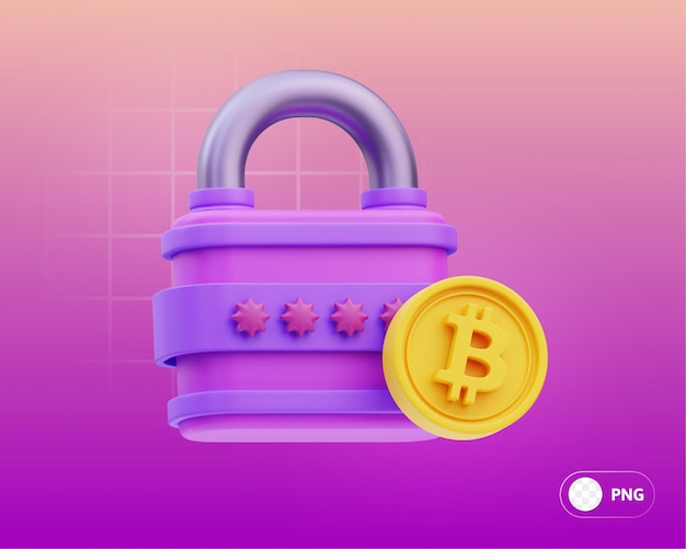 PSD security lock bitcoin cryptocurrency 3d illustration
