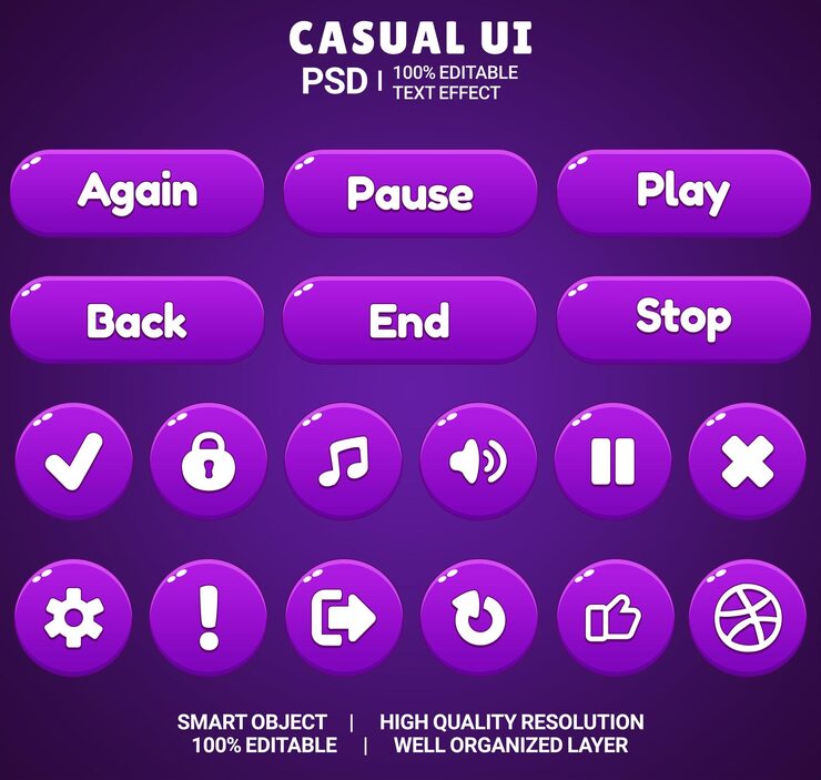 Set of Beautiful Game UI Button Cartoon Style UI Button 2D Button 2D UI Game Icon Set Game UI