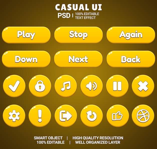 PSD set of beautiful game ui button cartoon style ui button 2d button 2d ui game icon set game ui