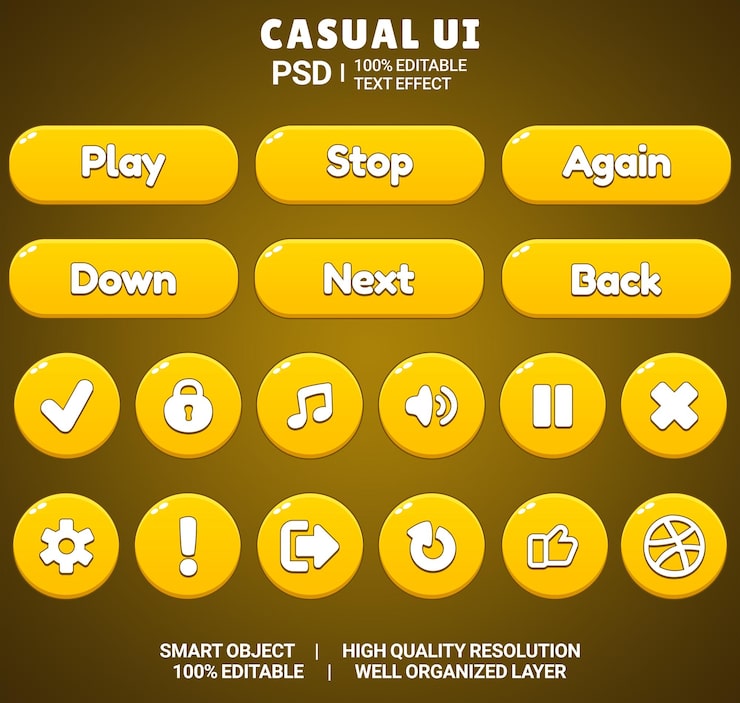 Set of Beautiful Game UI Button Cartoon Style UI Button 2D Button 2D UI Game Icon Set Game UI