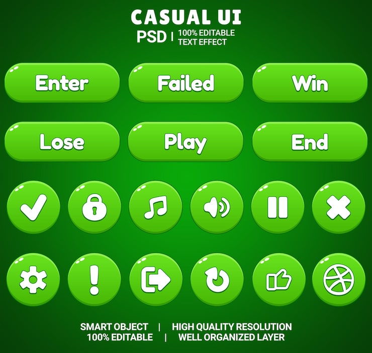 Set of Beautiful Game UI Button Cartoon Style UI Button 2D Button 2D UI Game Icon Set Game UI