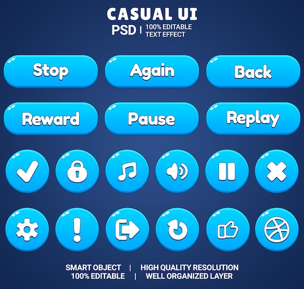 PSD set of beautiful game ui button cartoon style ui button 2d button 2d ui game icon set game ui