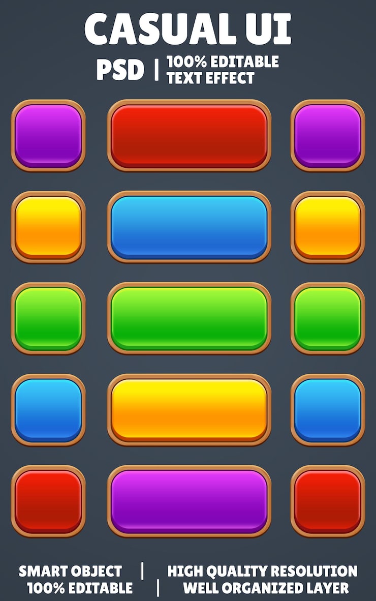 Set of Beautiful Game UI Button Cartoon Style UI Button 2D Button 2D UI Game Icon Set Game UI