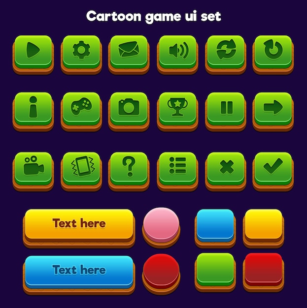 PSD set of beautiful game ui button cartoon style ui button 2d button 2d ui game icon set game ui