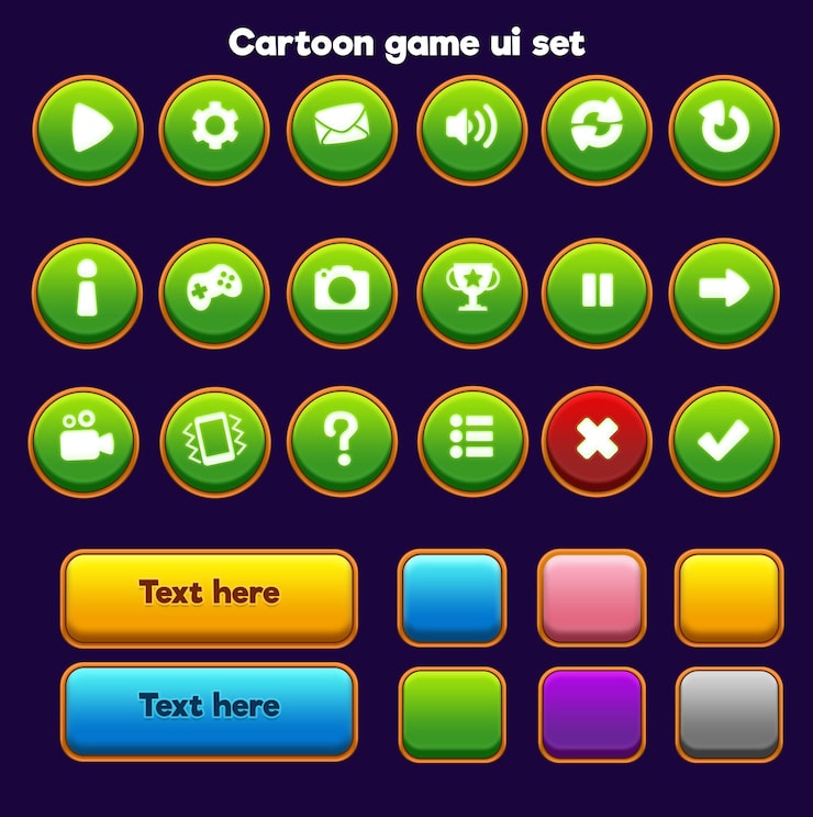 Set of Beautiful Game UI Button Cartoon Style UI Button 2D Button 2D UI Game Icon Set Game UI