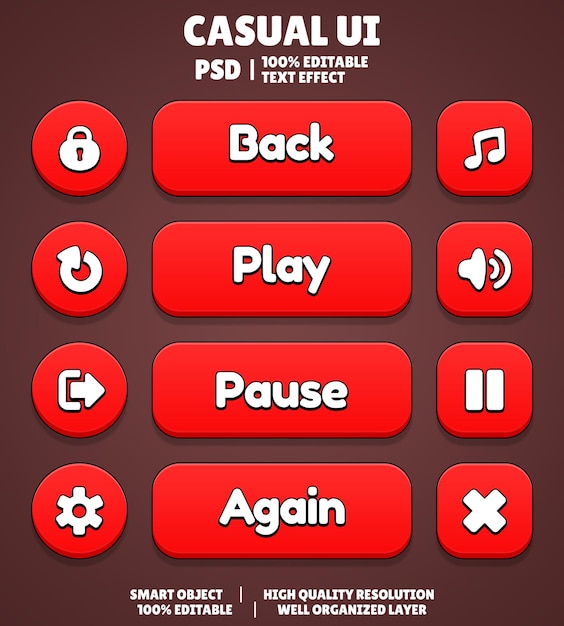 PSD set of beautiful game ul button cartoon style ui button 2d button 2d ui game icon set game ul