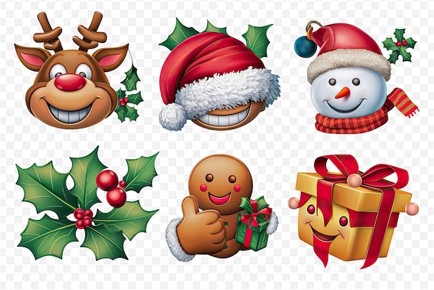 PSD a set of christmas icons including santa santa santa and snowman